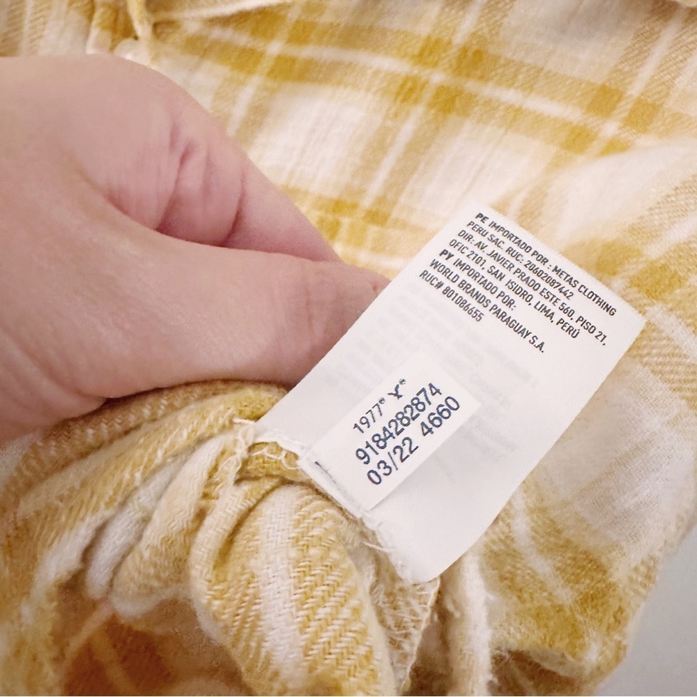American Eagle Cropped Flannel Plaid Button Down Long Sleeve Cotton Yellow Cream - Picture 6 of 10